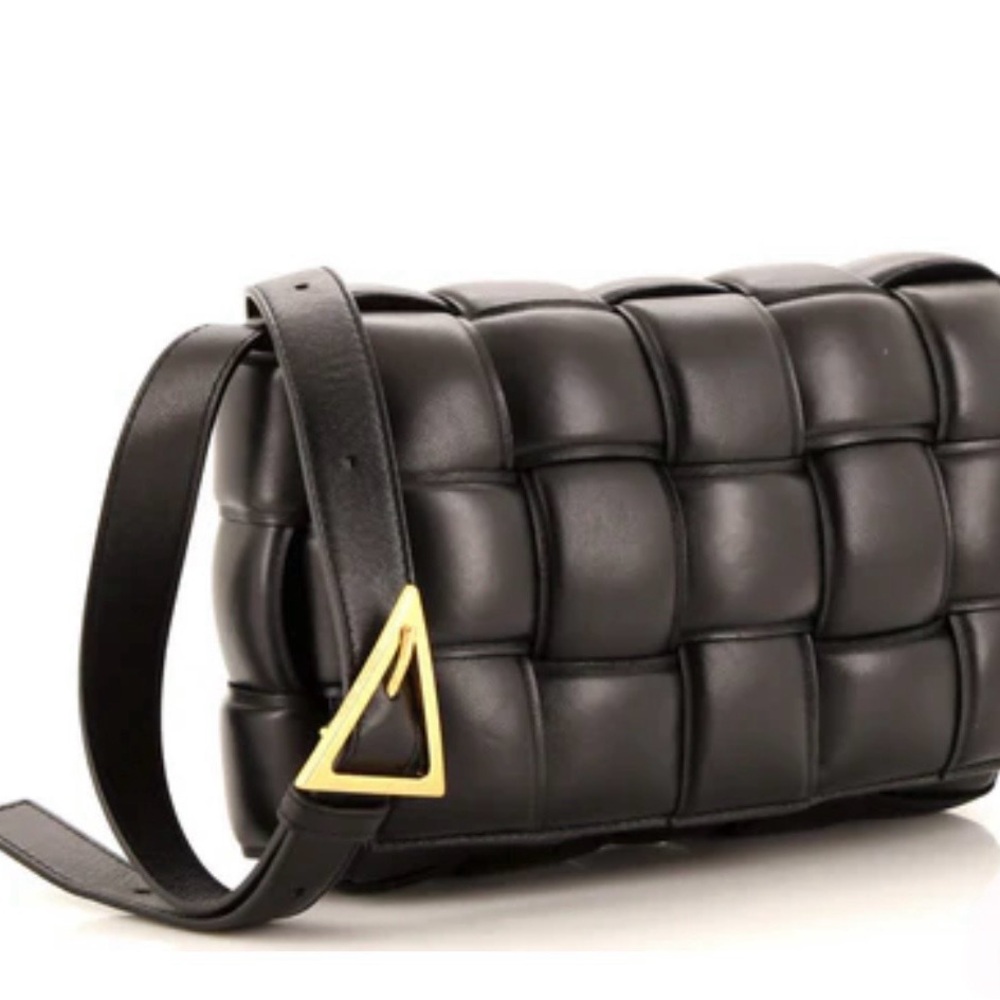 Bottega Veneta Black and Gold Crossbody Bag with Quilted Design